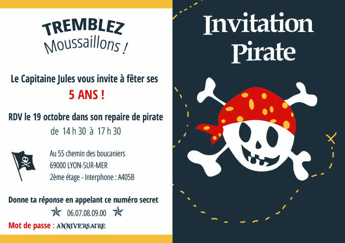 invitation pirate personnalisée